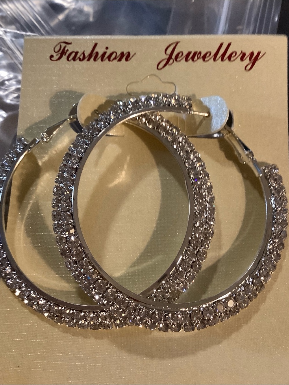 Fashion Jewelry Silver Rhinestone Hoop Earrings
